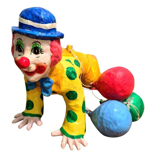 VTG Hanging Clown Balloons XL Paper Mache Kids Room Daycare Circus Decor Mexico - Picture 2 of 15